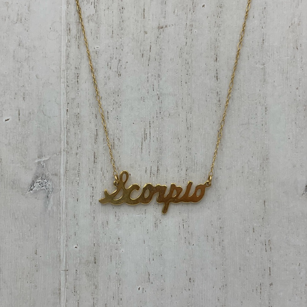 Gold Scorpio Script Nameplate Necklace - Zodiac Jewelry